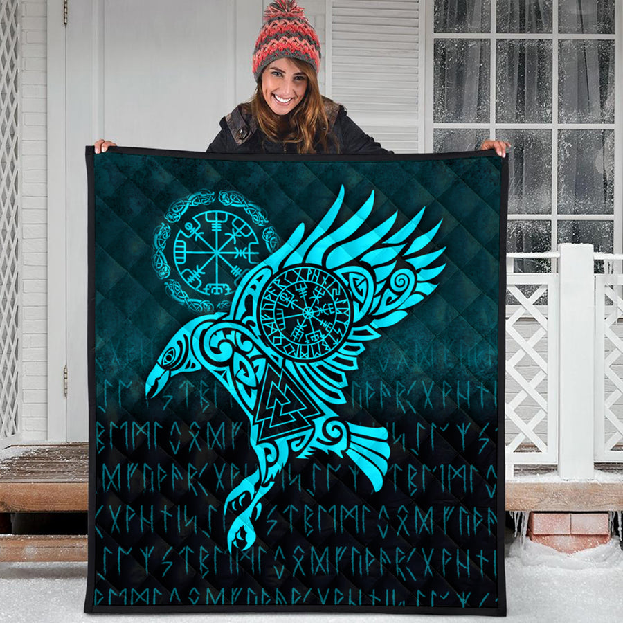 Ligerking Quilt - Raven Vegvisir Tattoo - Cyan Version Quilt A7