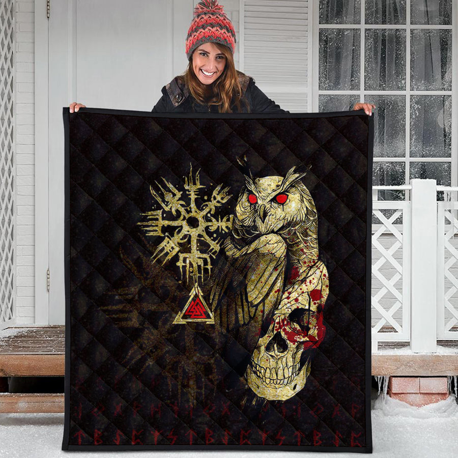 Ligerking Quilt - Viking Owl Skull Blood Gold Style Quilt A94