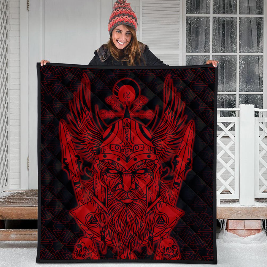 Ligerking Quilt -Odin And Raven Red Viking Homeset Quilt A95