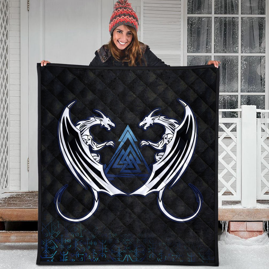 Ligerking Quilt - Double Dragon Valknut Rune Circle Vegvisir A35