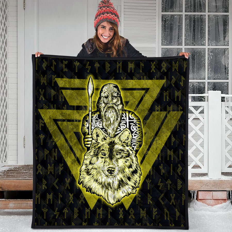 Ligerking Quilt -Viking Odin Wolf Gold Quilt A95