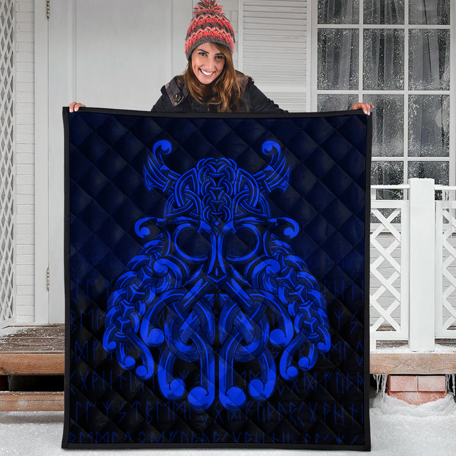 Ligerking Quilt - Vikings Odin Valhalla - Blue Version Quilt A7