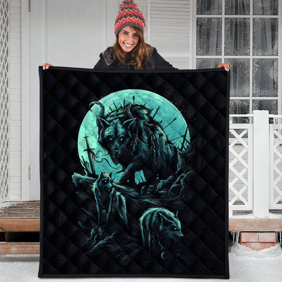 Ligerking Quilt - Fenrir Wolf and Moon Quilt A35