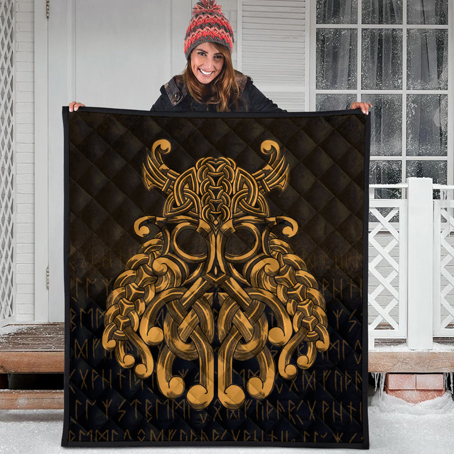 Ligerking Quilt - Vikings Odin Valhalla - Gold Version Quilt A7