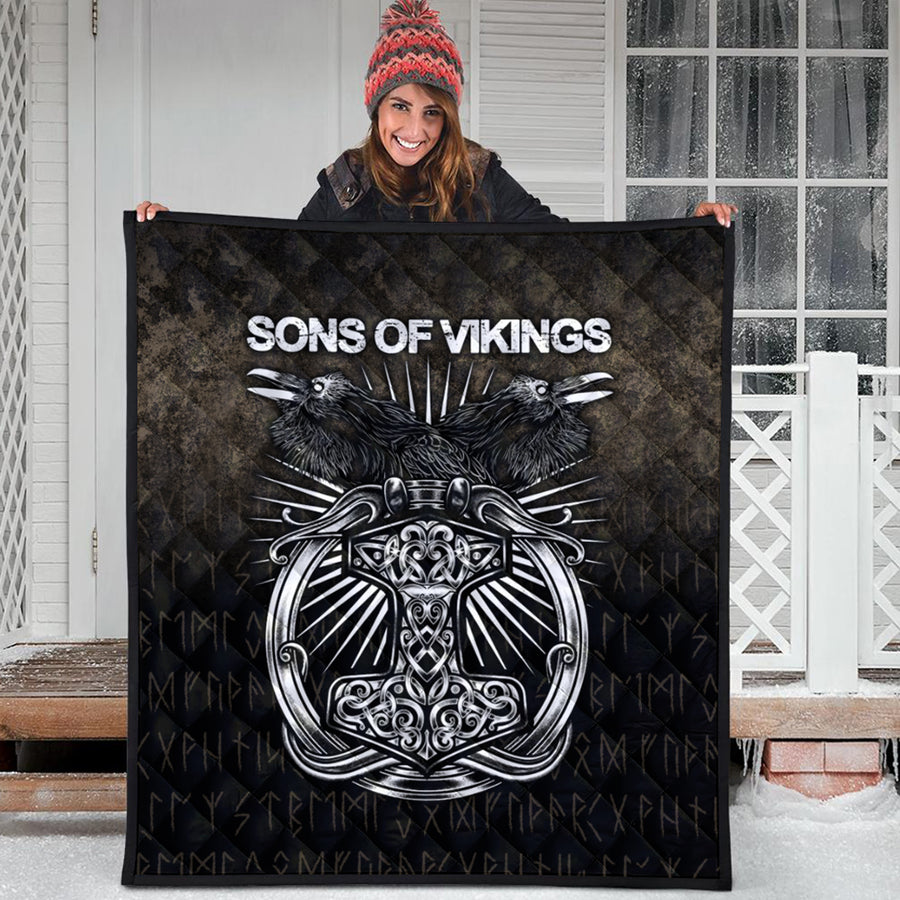 Ligerking Quilt - Vikings Ravens Mjolnir Quilt A7