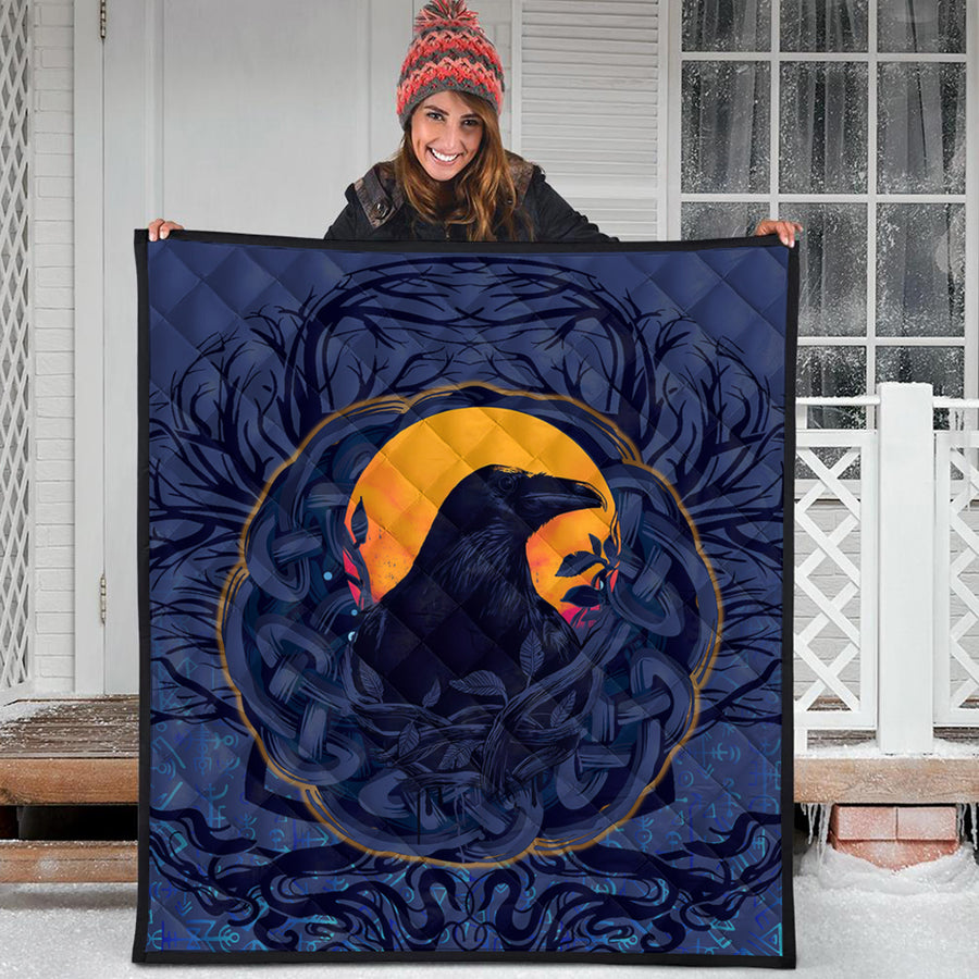 Ligerking Quilt - Raven Celtic Yggdrasil and Runes Quilt A35