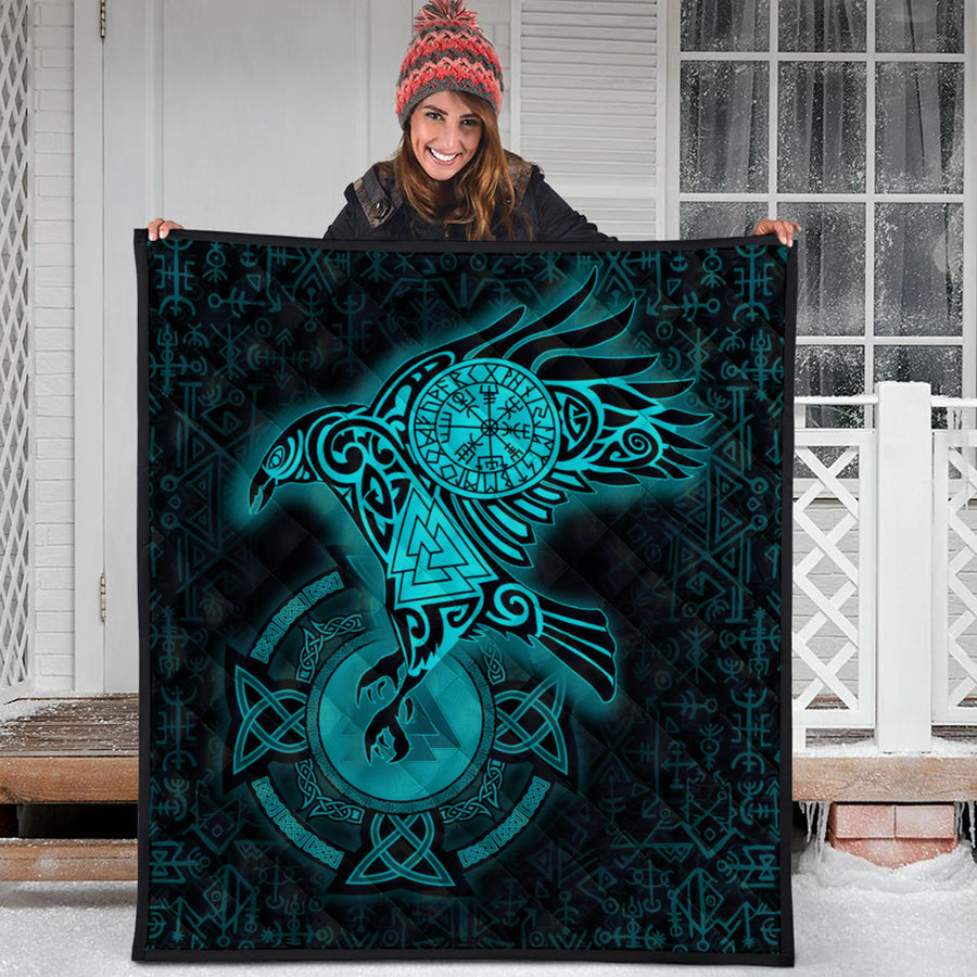 Ligerking Quilt -Celtic Raven Turquoise Viking Homeset Quilt A95