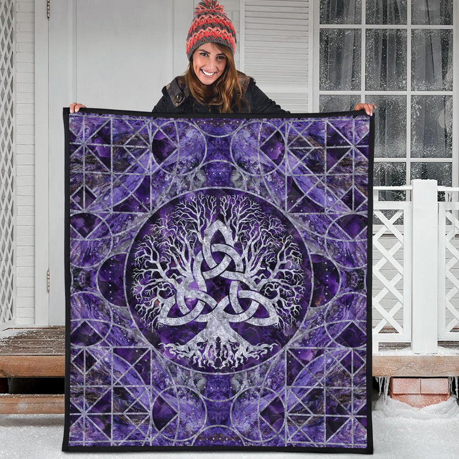 Ligerking Quilt - Tree of Life with Triquetra Amethyst and Silver Quilt A7