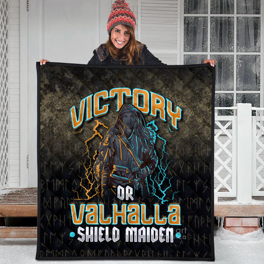 Ligerking Quilt -Victory Or Valhalla Shield Maiden Female Viking Quilt A7