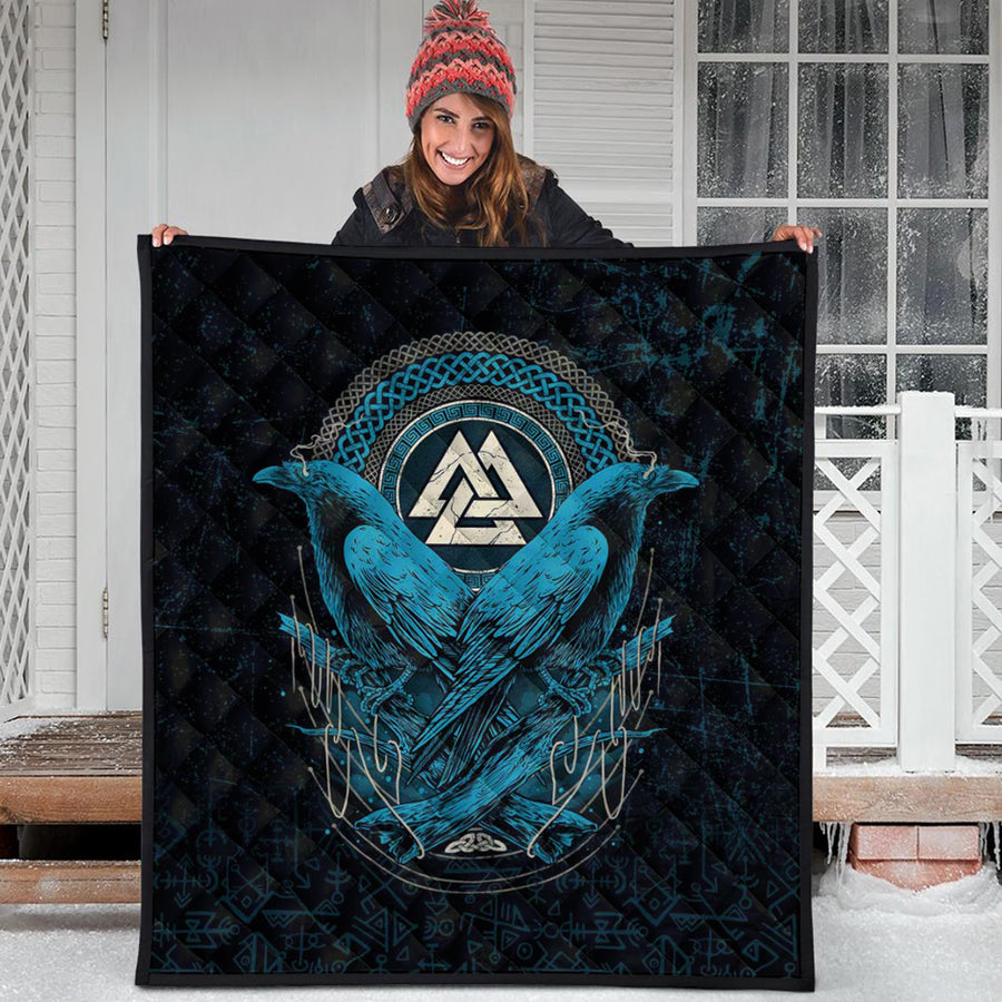Ligerking Quilt - Huginn and Muninn Valknut Cyan Style Quilt A35