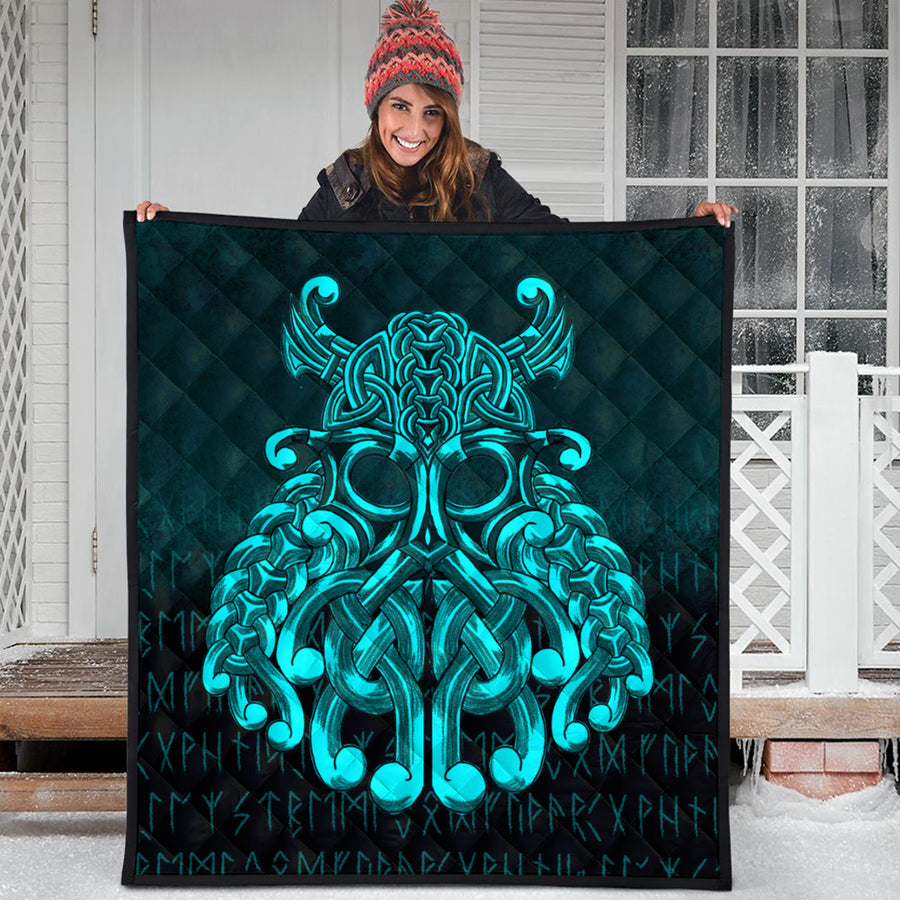 Ligerking Quilt - Vikings Odin Valhalla - Cyan Version Quilt A7