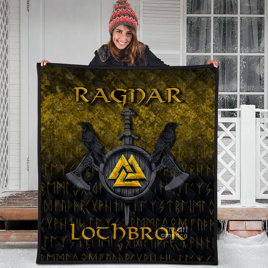 Ligerking Quilt - Ragnar Lothbrok - Ragnar Lodbrok - Viking Warrior - Gold Version Quilt A7
