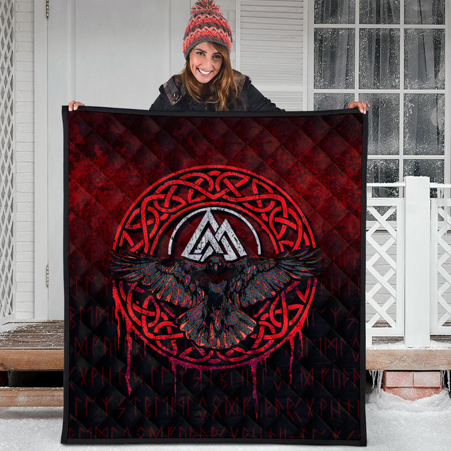 Ligerking Quilt - Valhalla Norse Mythology Raven Black Crow Viking - Red Version Quilt A7