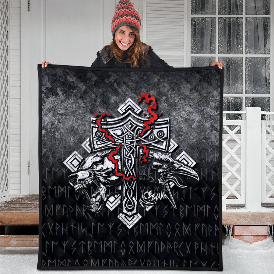 Ligerking Quilt -Thor-Hammer-Mjolnir-Rune-Protection-Odin-Raven-Viking Quilt A7