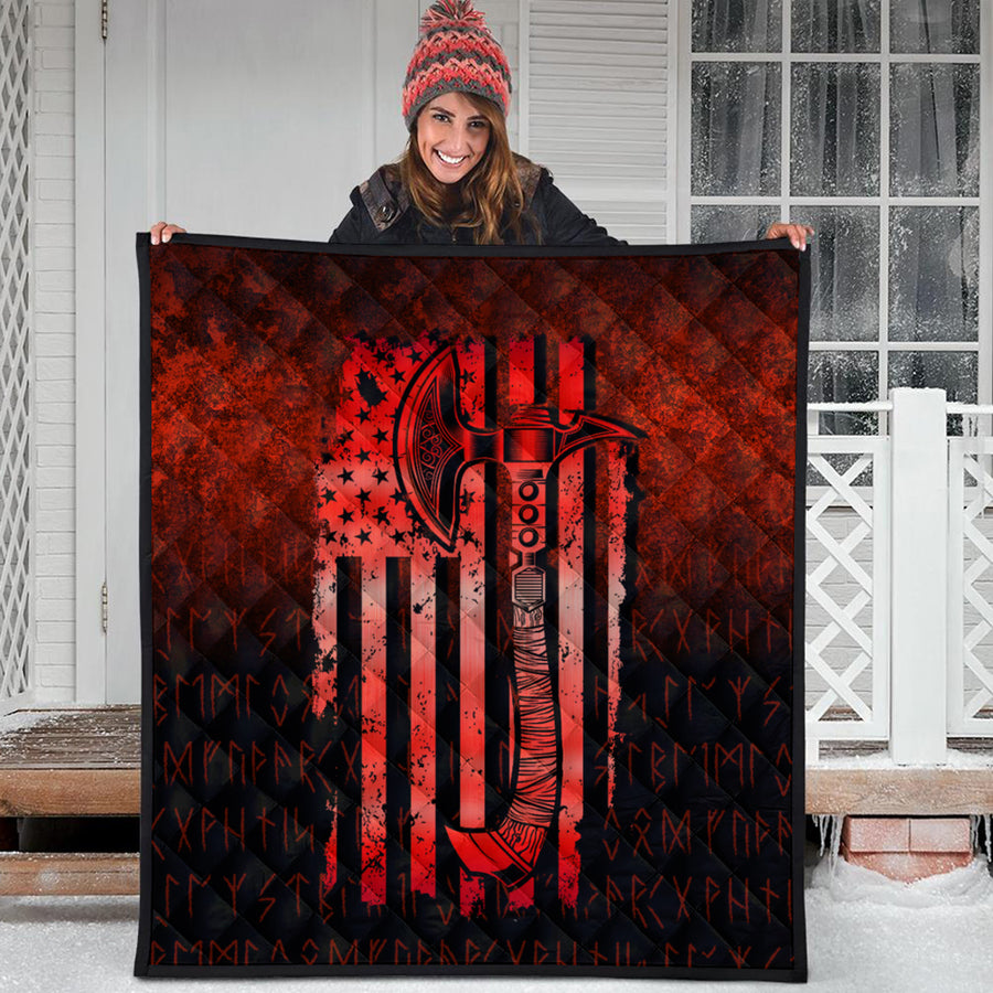 Ligerking Quilt - USA Flag Viking Cool American Norsemen - Red Version Quilt A7