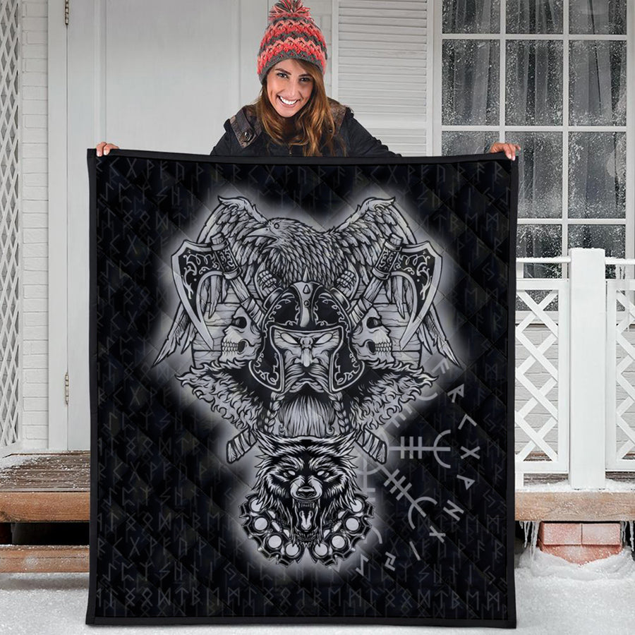Ligerking Quilt -Odin And Raven Wolf Viking Homeset Quilt A95