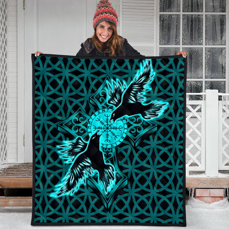 Ligerking Quilt -Viking Raven Cross Turquoise Quilt A95
