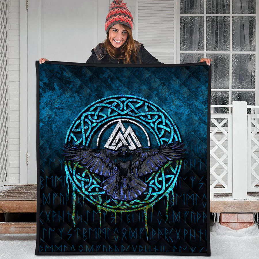 Ligerking Quilt - Valhalla Norse Mythology Raven Black Crow Viking - Cyan Version Quilt A7