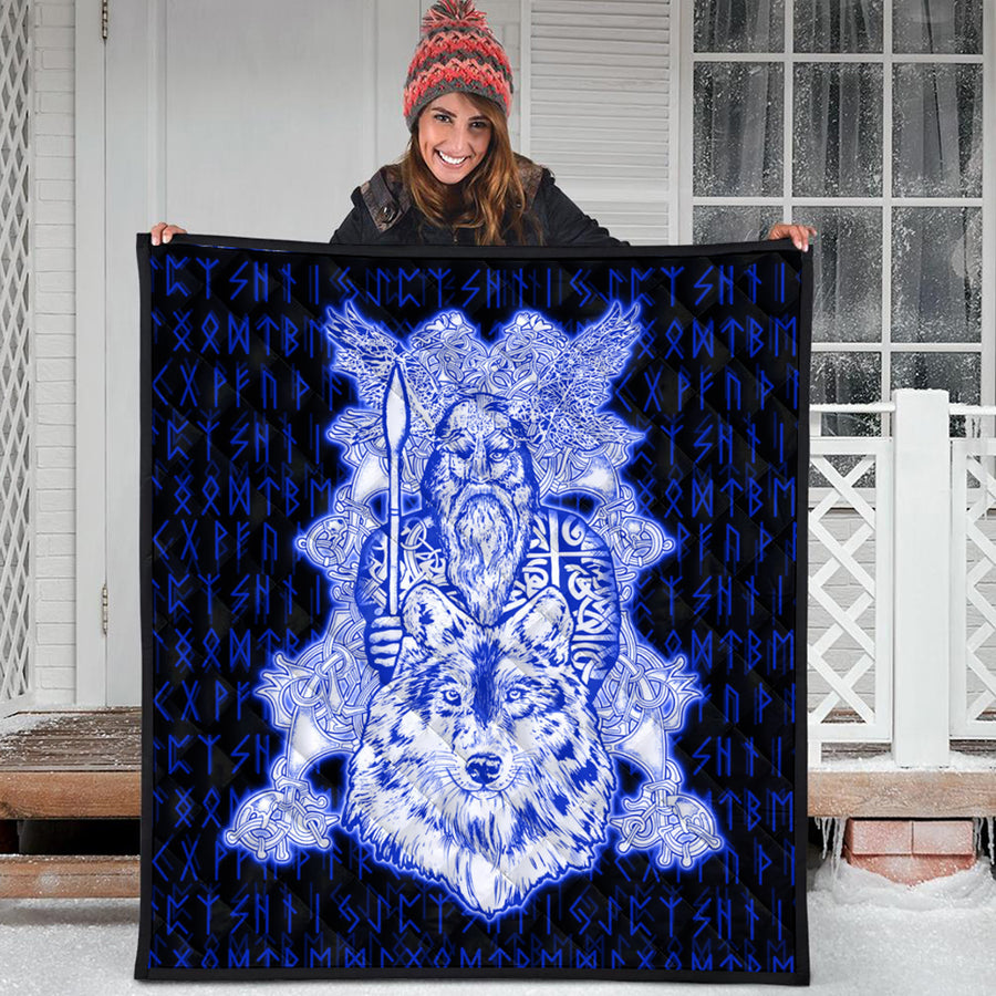 Ligerking Quilt -Odin Wolf Viking Set Blue Quilt A95
