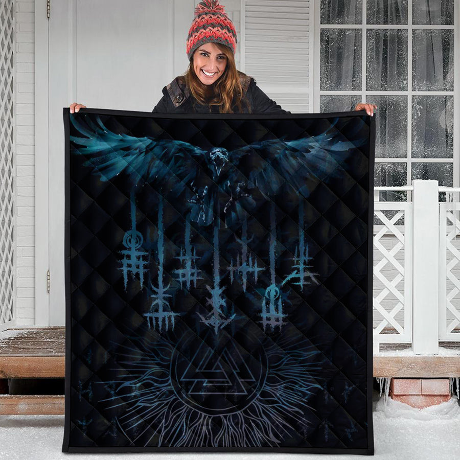 Ligerking Quilt - Raven and Valknut Cyan Style Quilt A94
