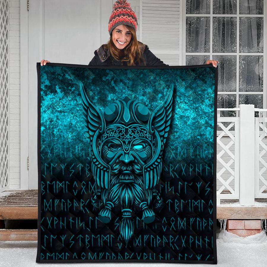 Ligerking Quilt - Viking Odin Allfather In Asgard - Cyan Version Quilt A7