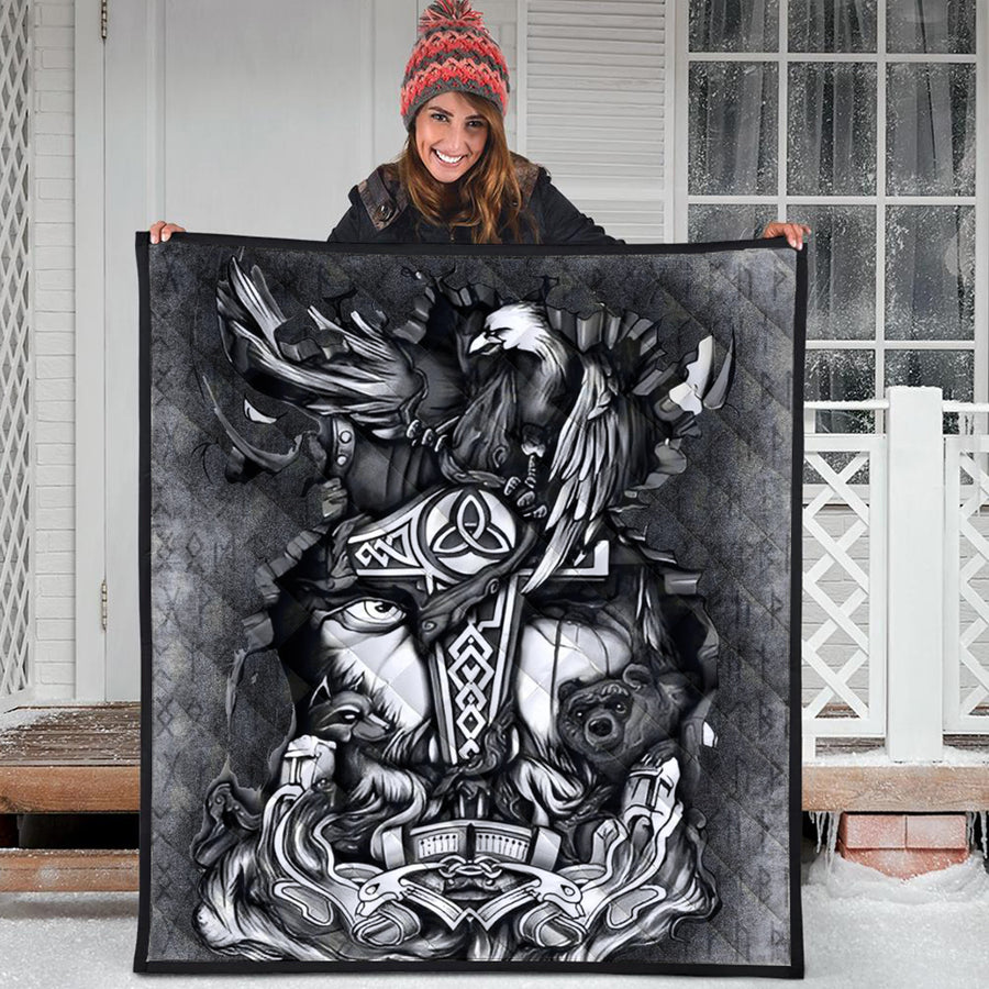 Ligerking Quilt - Viking Odin Wolf Bear Raven Quilt A95
