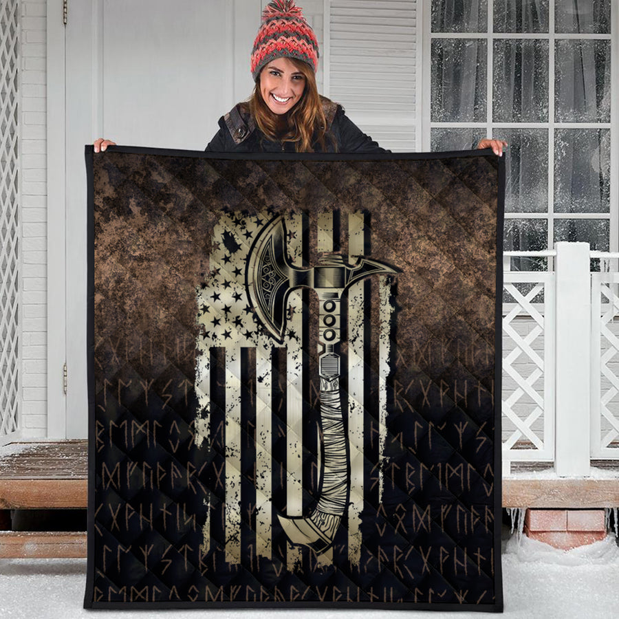 Ligerking Quilt - USA Flag Viking Cool American Norsemen Quilt A7