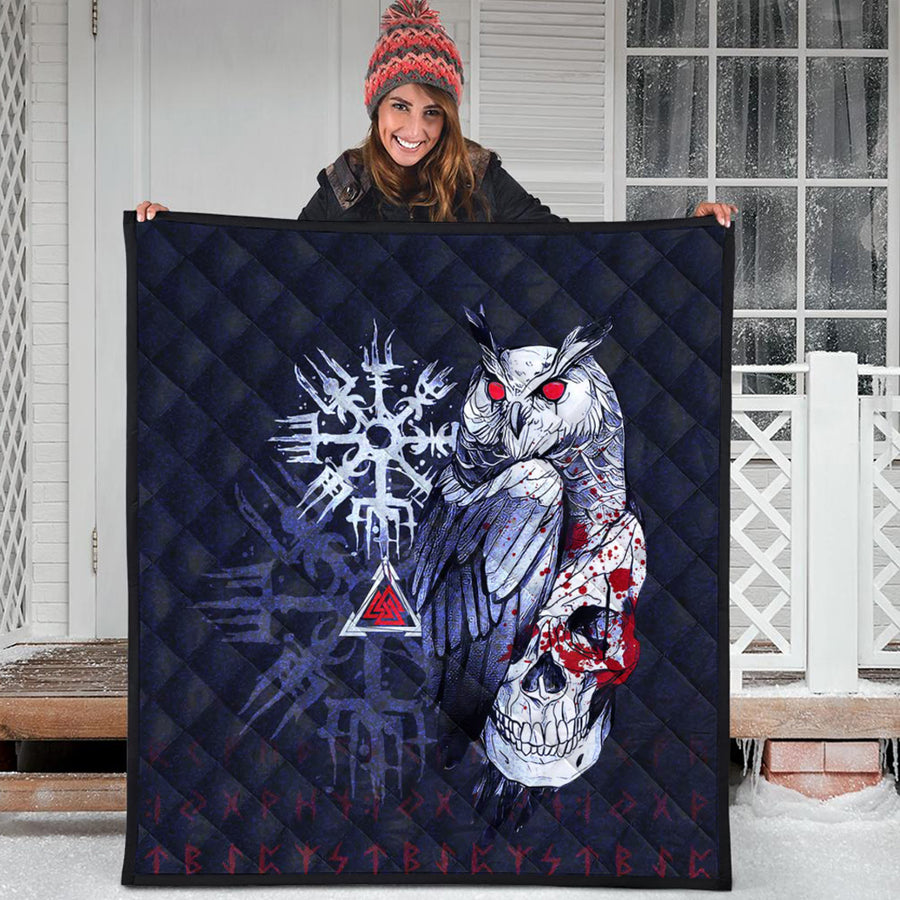 Ligerking Quilt - Viking Owl Skull Blood Blue Style Quilt A94