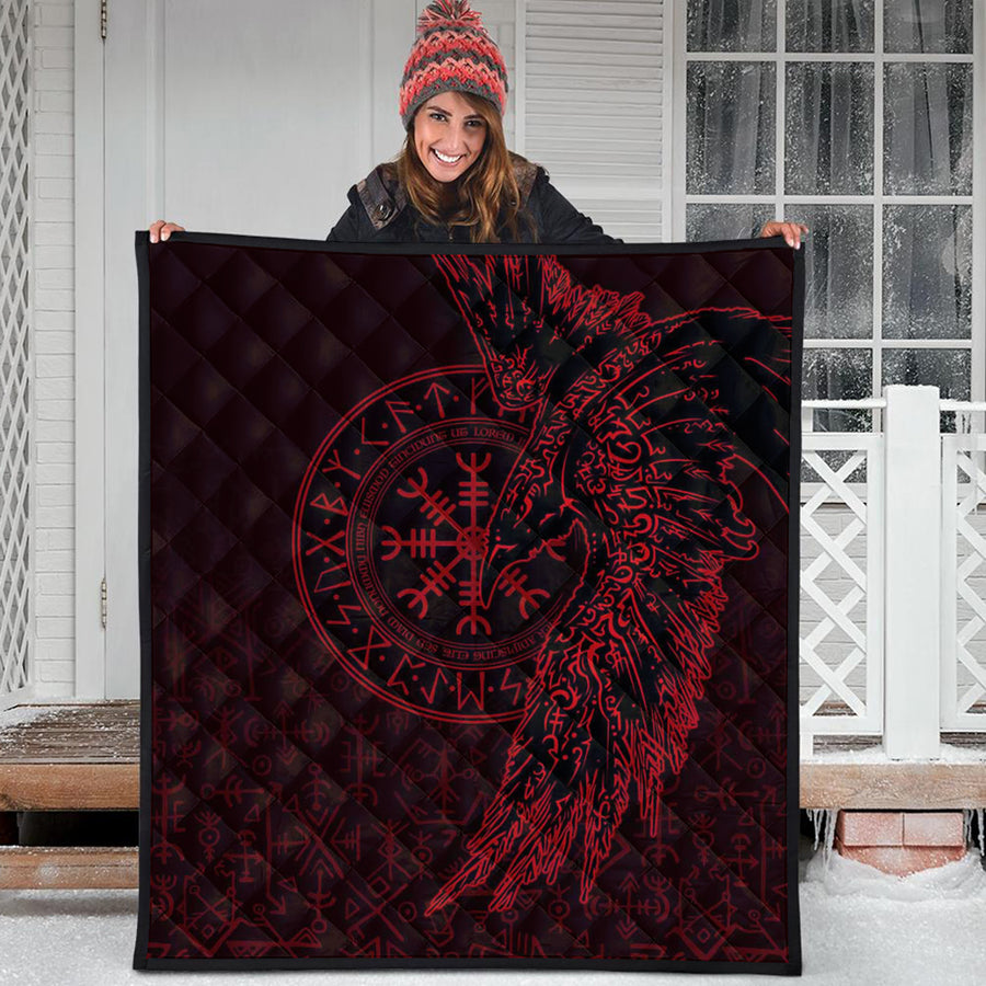 Ligerking Quilt -Raven and Helm of Awe Red Quilt A94