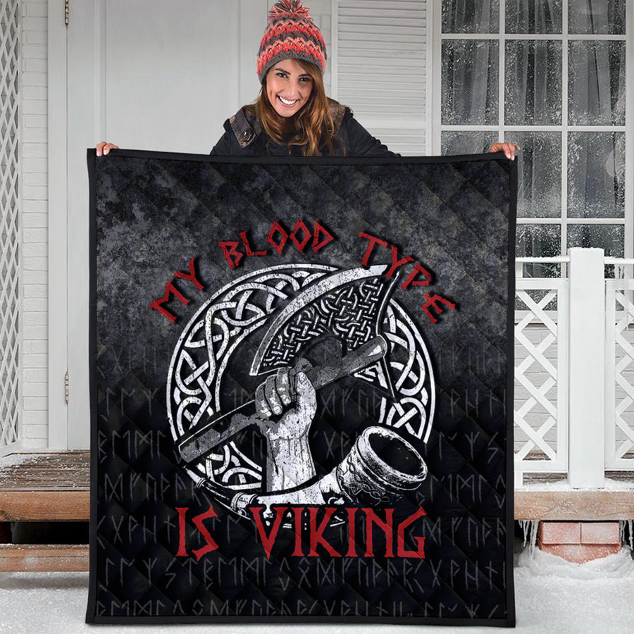 Ligerking Quilt - Norse Mythology Horn Axe Warrior My Blood Type Is Viking Quilt A7