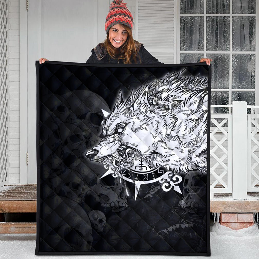 Ligerking Quilt - Fenrir Wolf Skull and Sun Vegvisir Quilt A35
