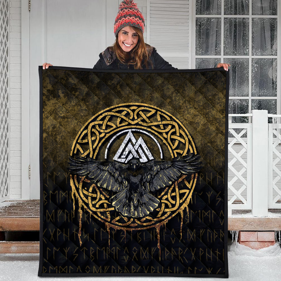 Ligerking Quilt - Valhalla Norse Mythology Raven Black Crow Viking Quilt A7