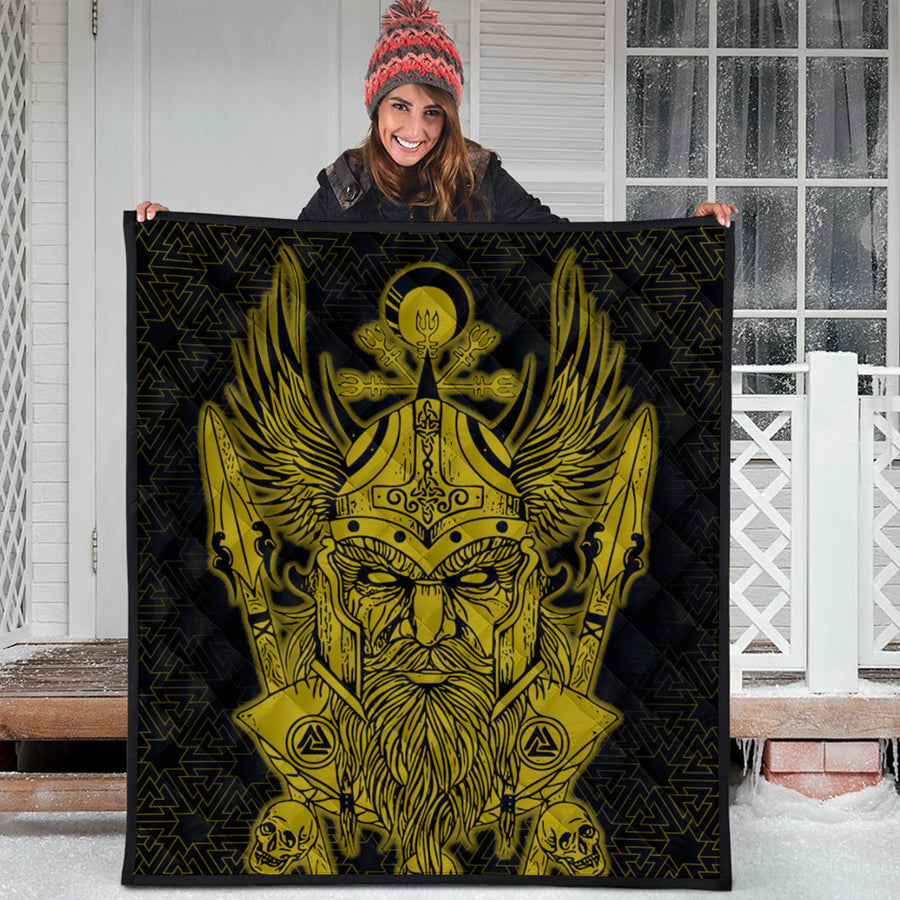Ligerking Quilt - Odin And Raven Gold Viking Homeset Quilt A95