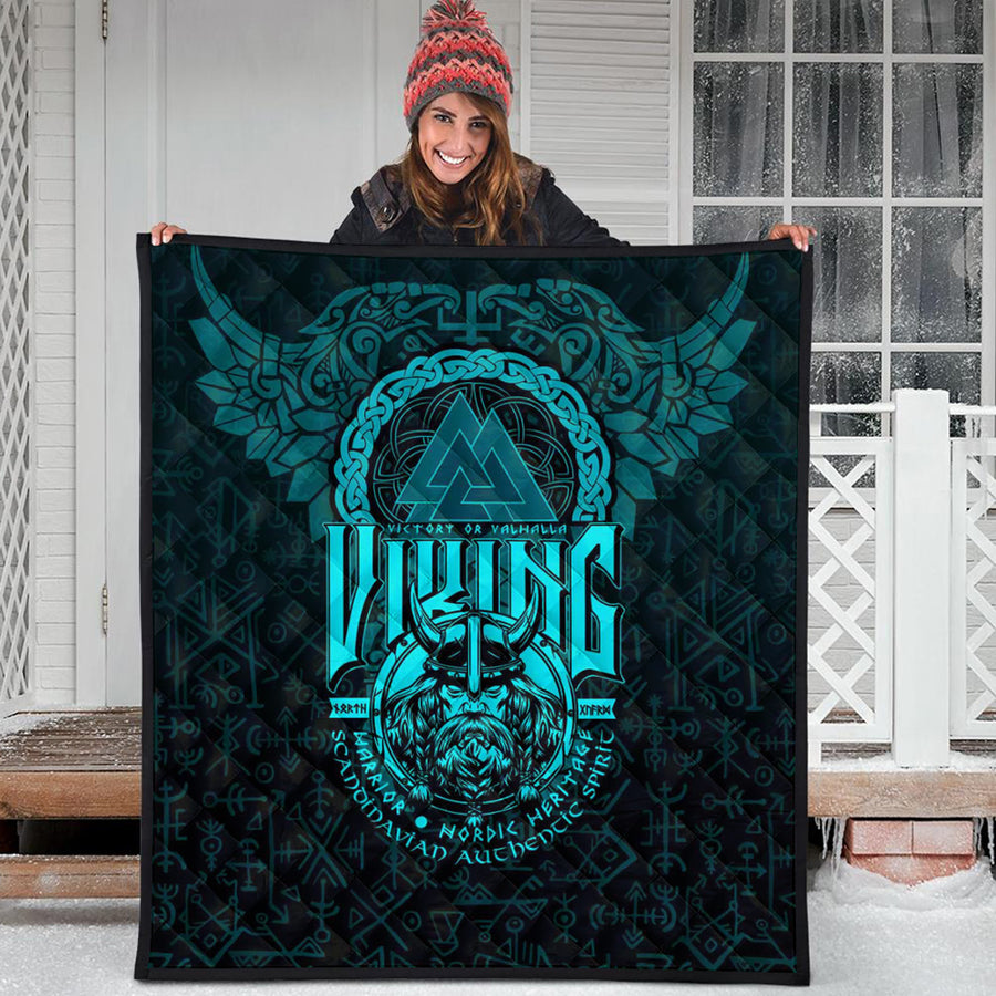Ligerking Quilt -Viking Warriors Valknut Cyan Quilt A94