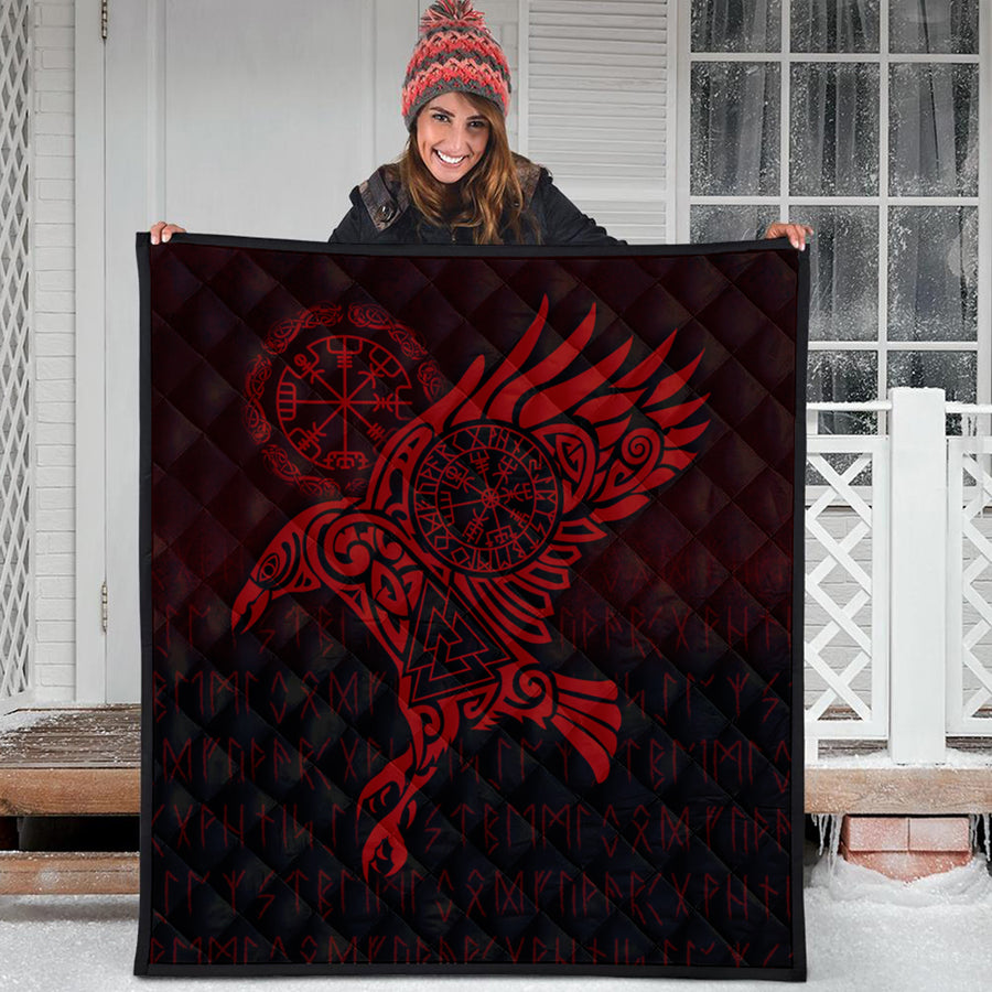 Ligerking Quilt - Raven Vegvisir Tattoo - Red Version Quilt A7