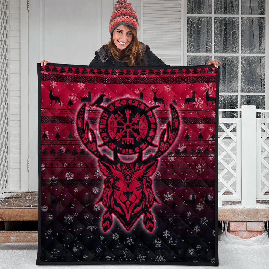 Ligerking Quilt -Viking Reindeer Vegvisir Red Quilt A94