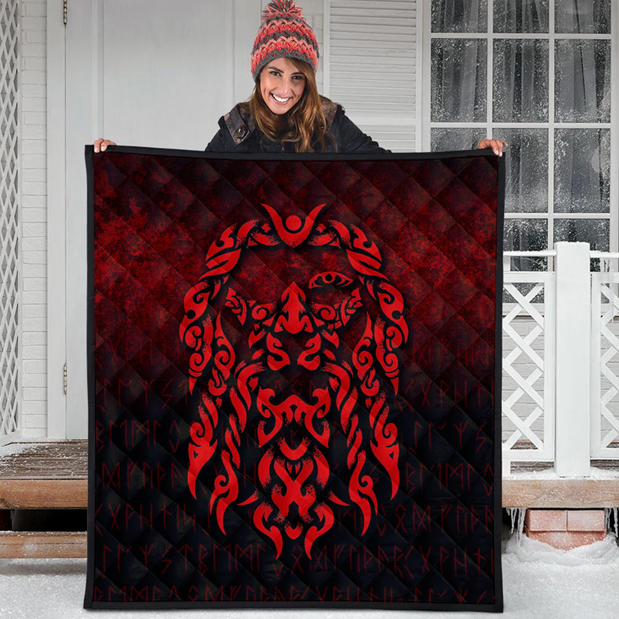 Ligerking Quilt - Viking God Odin Allfather In Asgard Raven God - Red Version Quilt A7