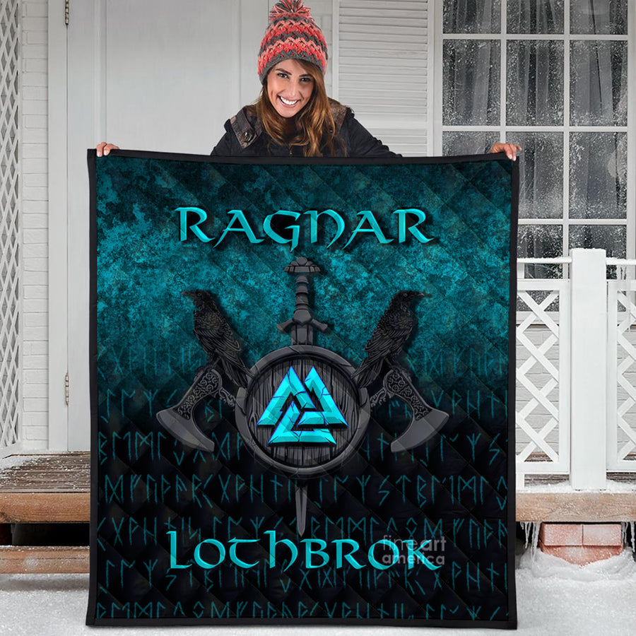 Ligerking Quilt - Ragnar Lothbrok - Ragnar Lodbrok - Viking Warrior - Cyan Version Quilt A7