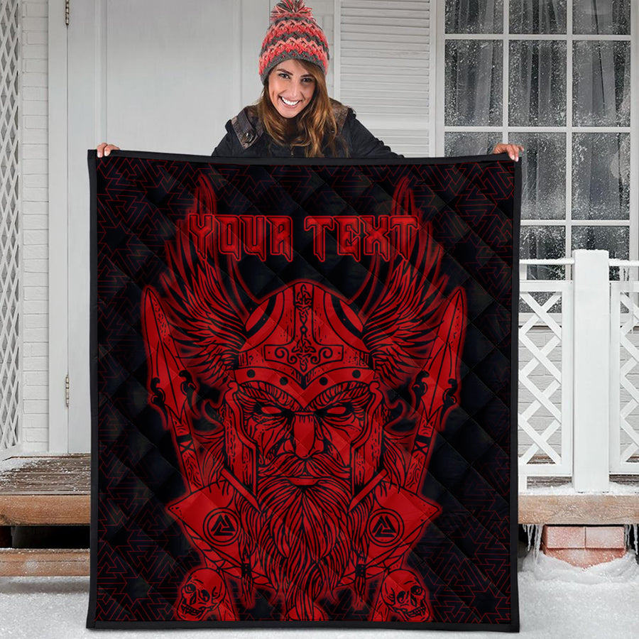 Ligerking Quilt -Odin And Raven Red Text Viking Homeset Quilt A95