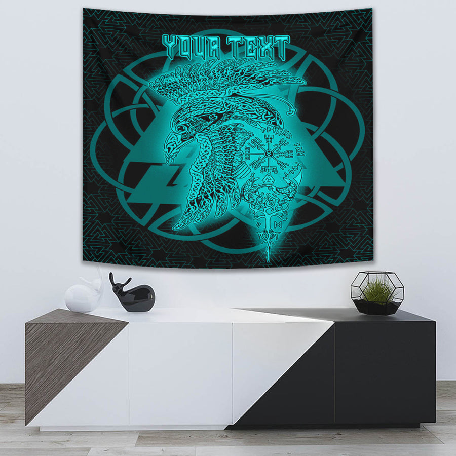 Ligerking Tapestry - Valknut Raven Turquoise Viking Homeset Tapestry A95