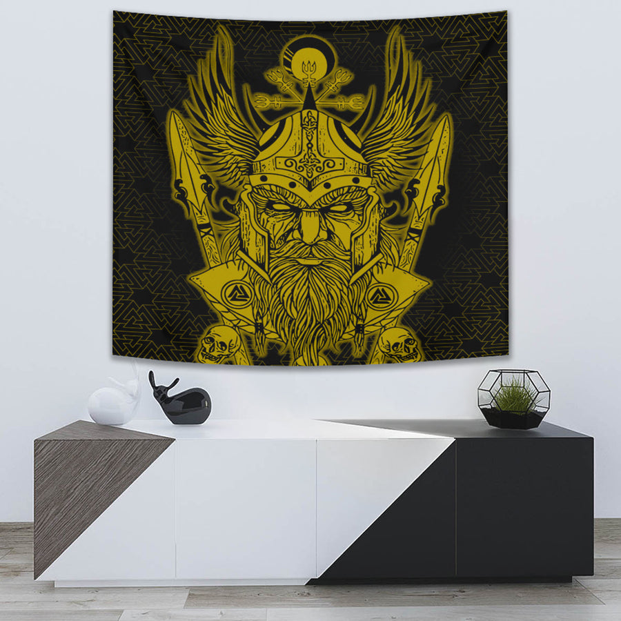 Ligerking Tapestry -Odin And Raven Gold Viking Homeset Tapestry A95