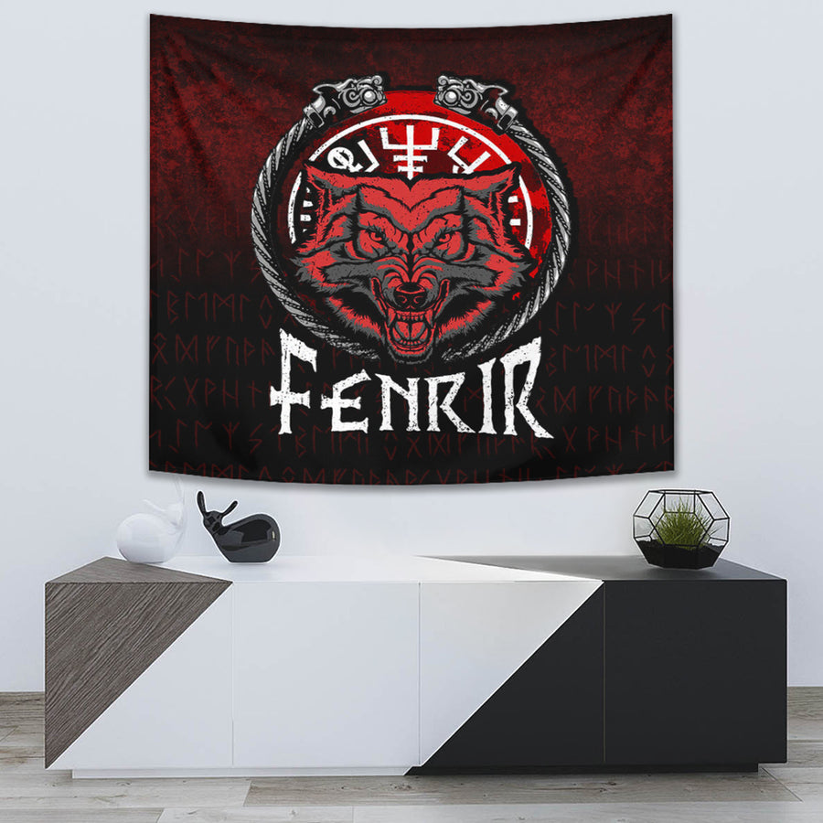 Ligerking Tapestry - Fenrir Wolf Runes Norse Vikings Tapestry A7