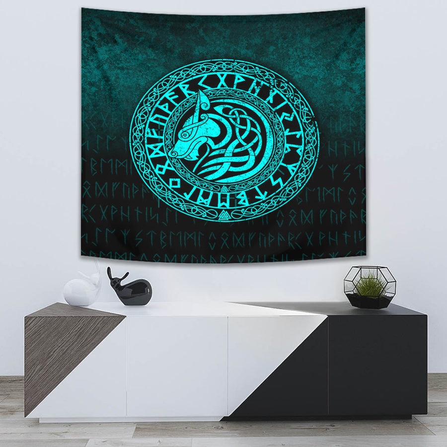 Ligerking Tapestry - Viking Wolf - Cyan Version Tapestry A7