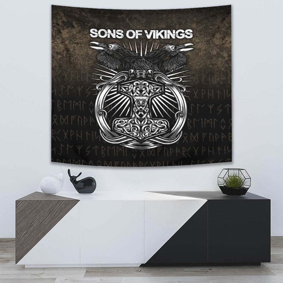 Ligerking Tapestry - Vikings Ravens Mjolnir Tapestry A7