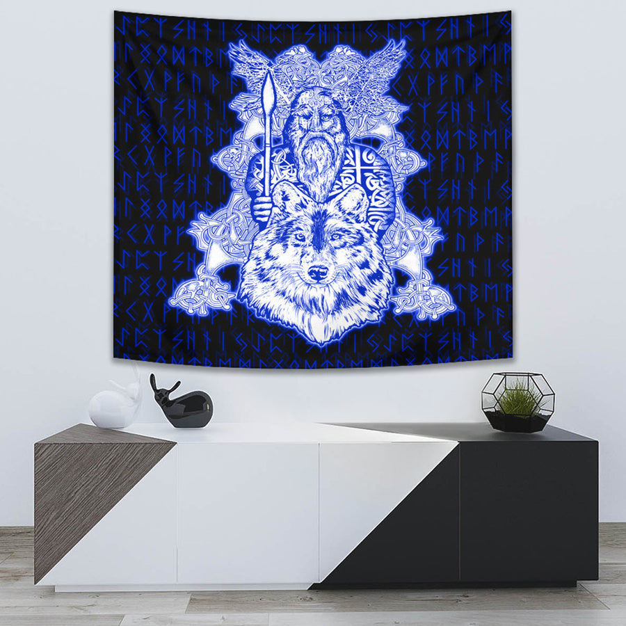 Ligerking Tapestry -Odin Wolf Viking Set Blue Tapestry A95