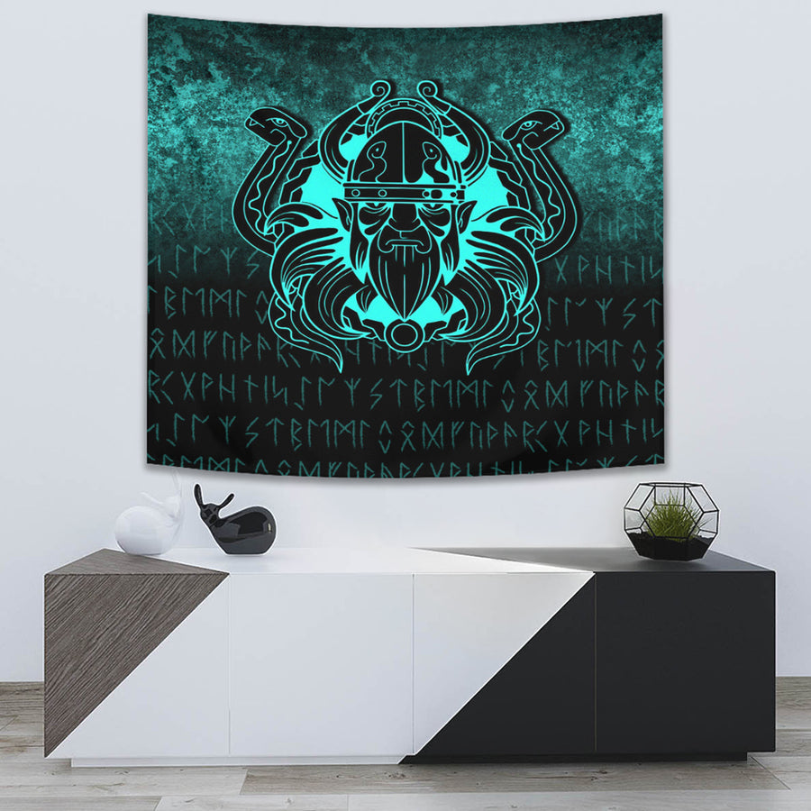 Ligerking Tapestry - Nordic Warrior Valhalla Norse - Cyan Version Tapestry A7