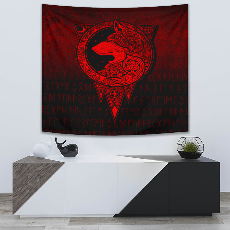 Ligerking Tapestry - Viking Norse Wolf - Red Version Tapestry A7