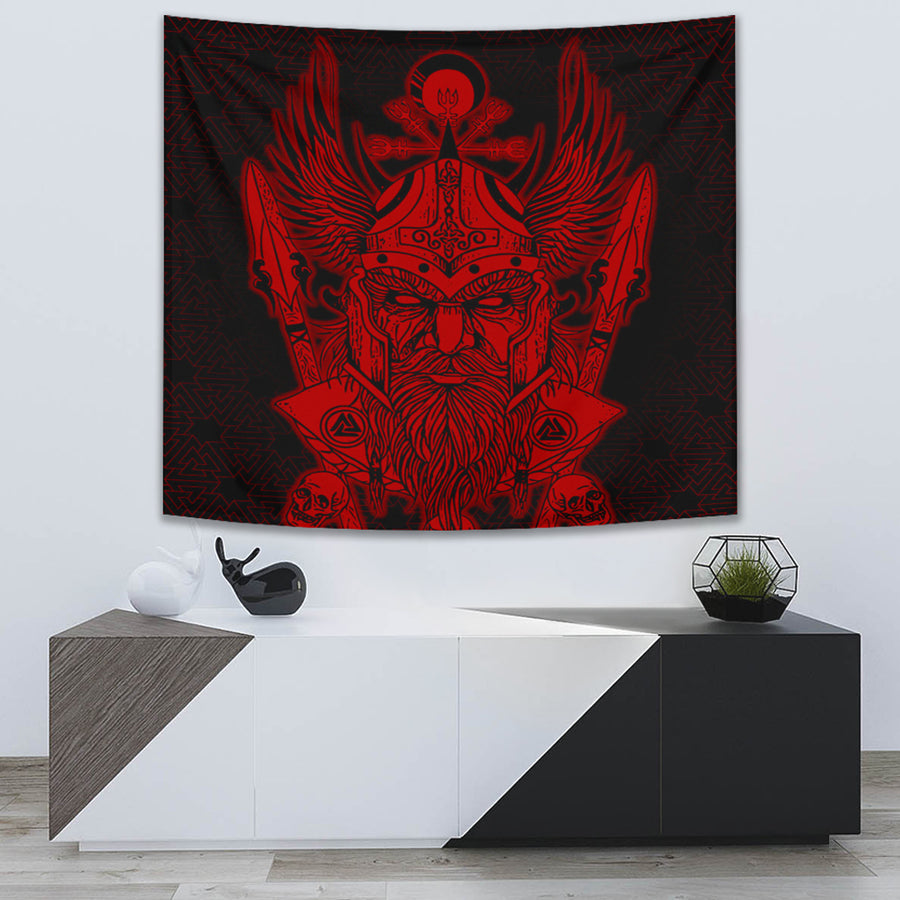 Ligerking Tapestry -Odin And Raven Red Viking Homeset Tapestry A95