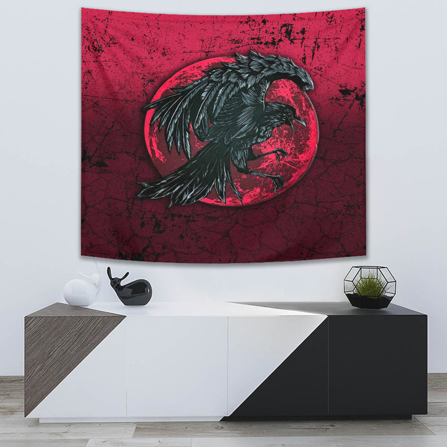 Ligerking Tapestry - Raven and Blood Moon Brush Style Tapestry A35