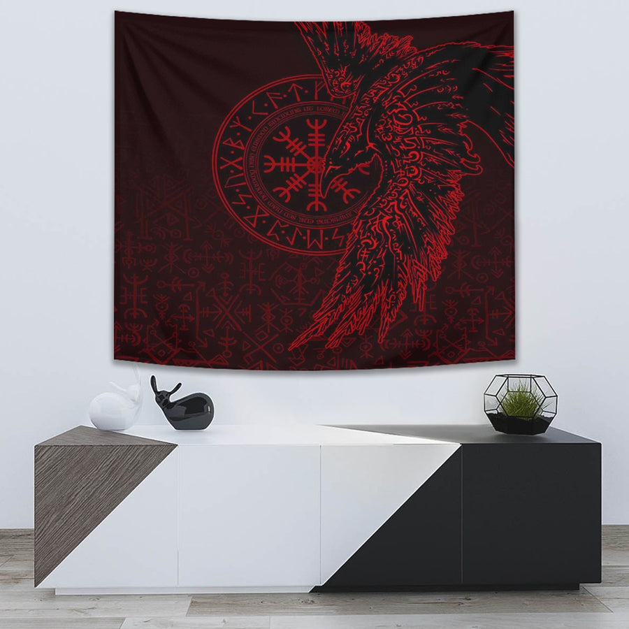 Ligerking Tapestry -Raven and Helm of Awe Red Tapestry A94